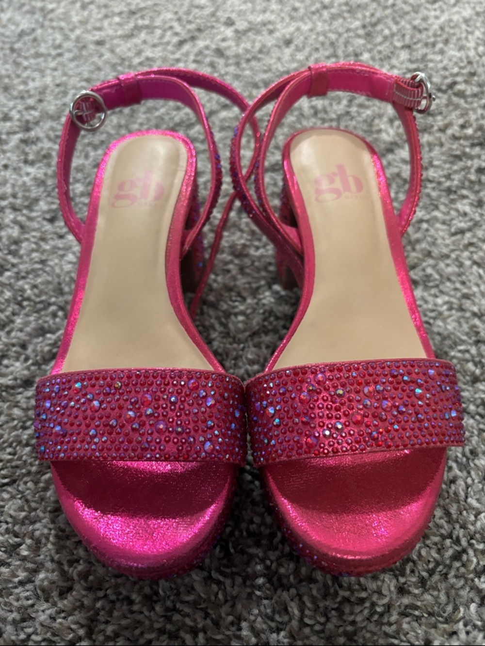 GB girls Hot Pink Crystal Platform Heels